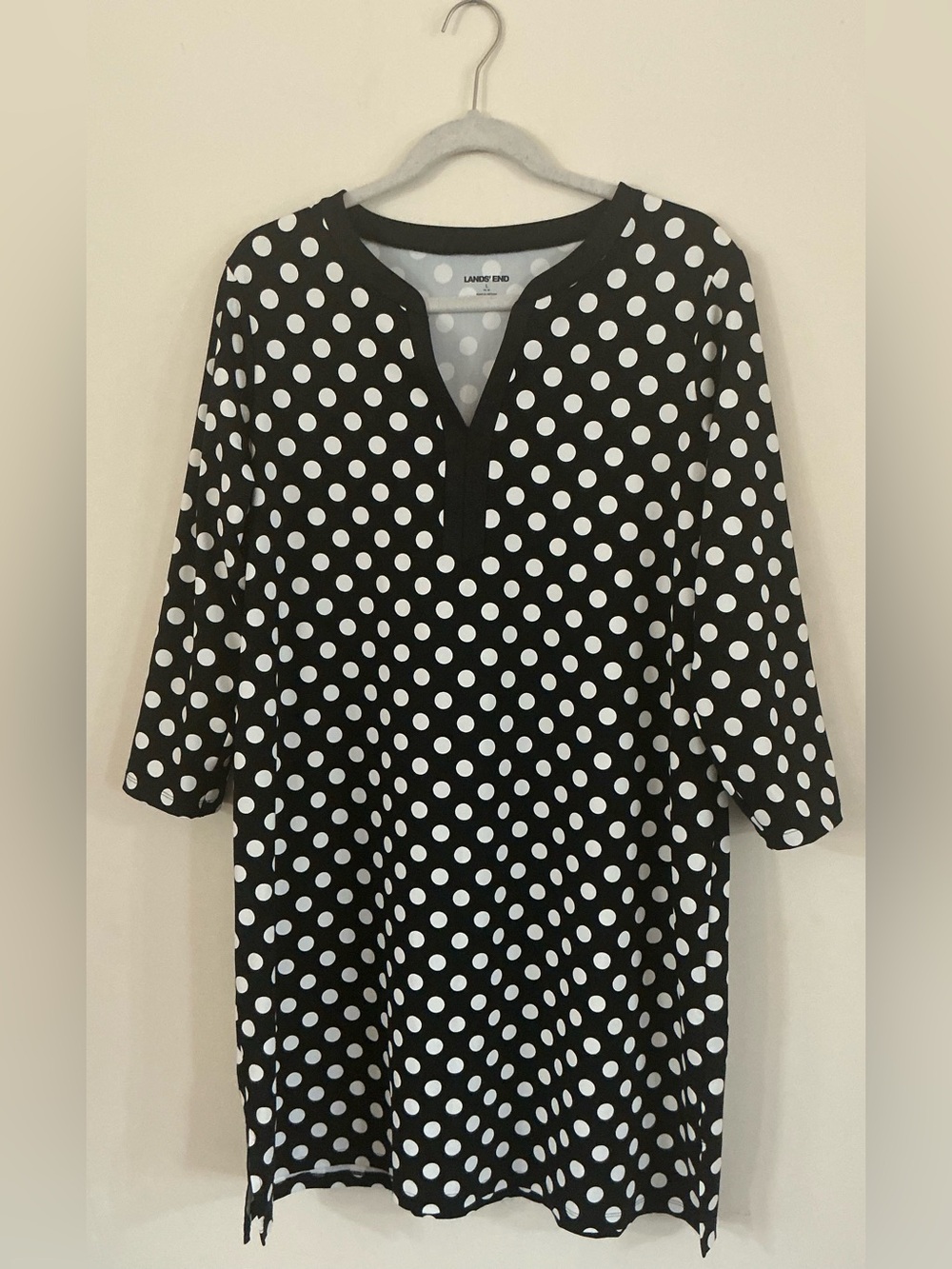 Lands' End Black with White Polka Dot Dress  size Large(14-16)